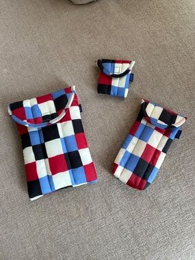 BAGGU Quilted Checkered Pouch Trio in Red, Blue, Black & White
